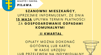 Uwaga! Upływa termin płatności za gospodarowanie odpadami