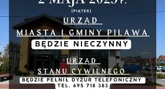 2 maja Urząd Miasta i Gminy Pilawa będzie nieczynny